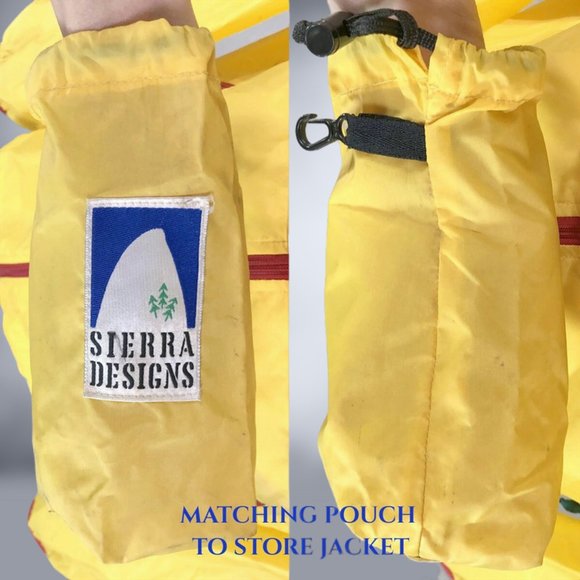 VINTAGE 90s Yellow Hooded Windbreaker Rain Jacket with Storage Pouch by Sierra - Picture 8 of 10